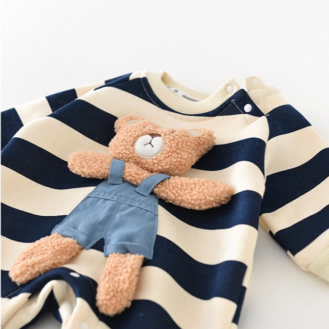【BABY】ベビーBEAR ボーダーヘンリーカバーオール CawaKomostore