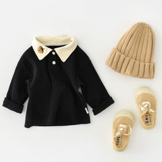 【BABY】刺繡ネイビーベアー長袖ポロシャツ CawaKomostore