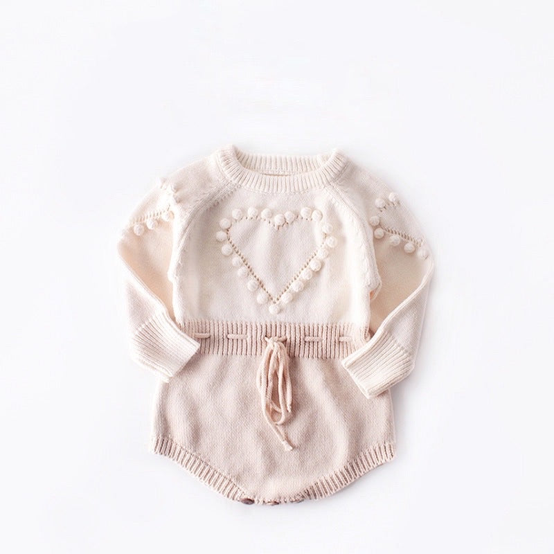 【BABY】ポンポンハートニットロンパース🤍 CawaKomostore