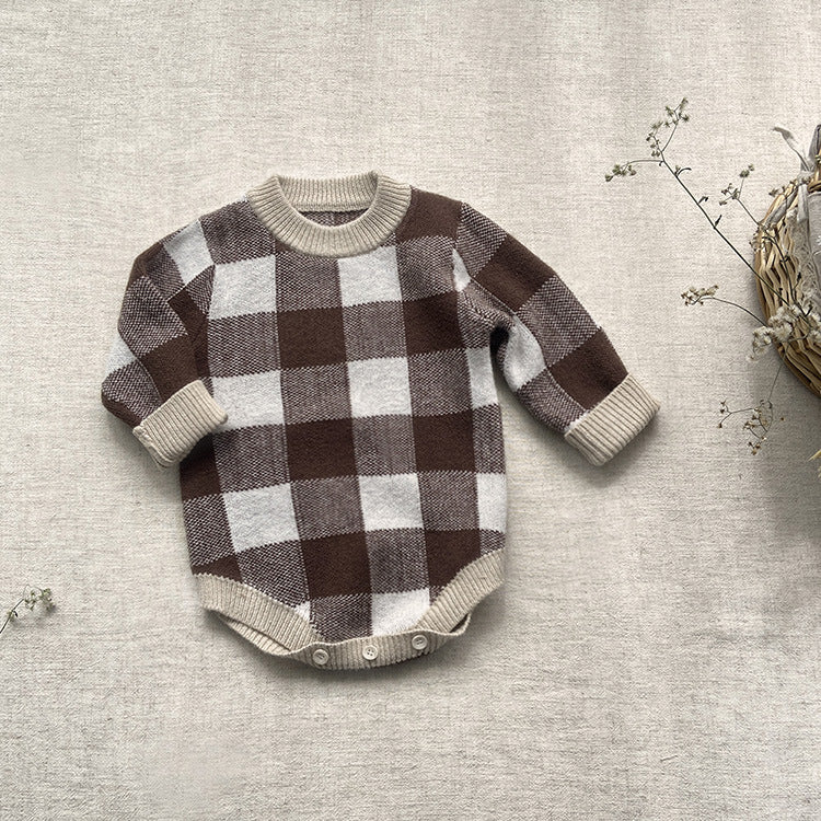 【BABY】チェックニットロンパース＋ニット帽 CawaKomostore