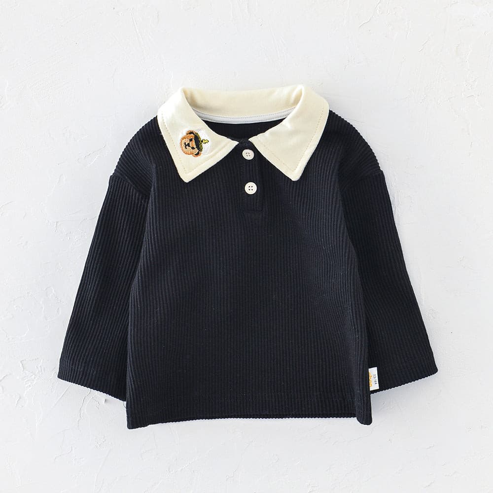 【BABY】刺繡ネイビーベアー長袖ポロシャツ CawaKomostore