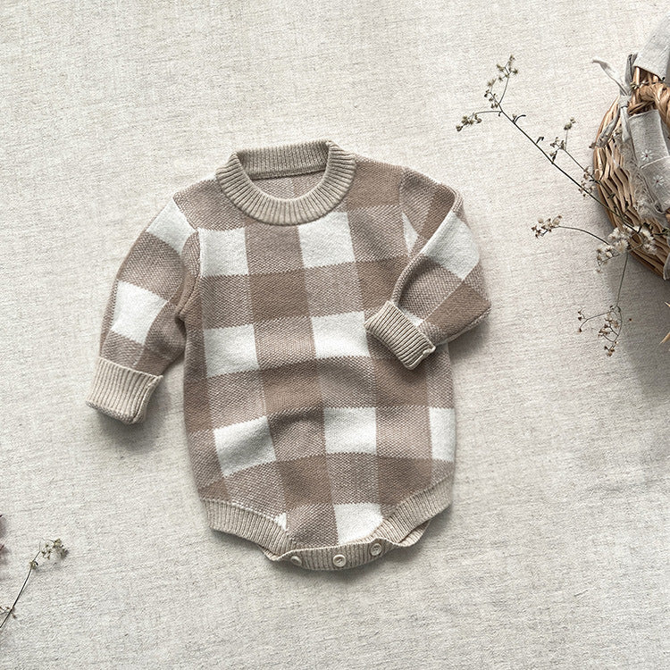 【BABY】チェックニットロンパース＋ニット帽 CawaKomostore