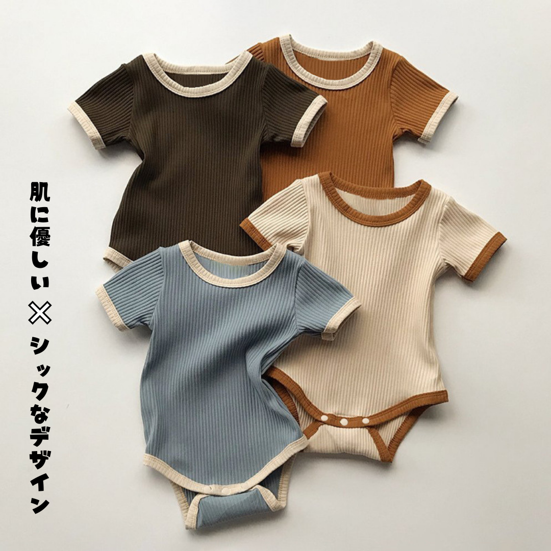【BABY】バイカラー半袖ロンパース CawaKomostore