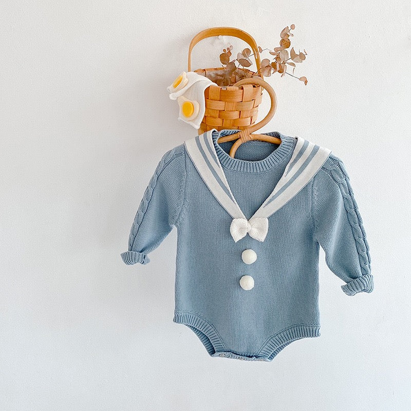 【BABY】ケーブル編みニットセーラーロンパース CawaKomostore