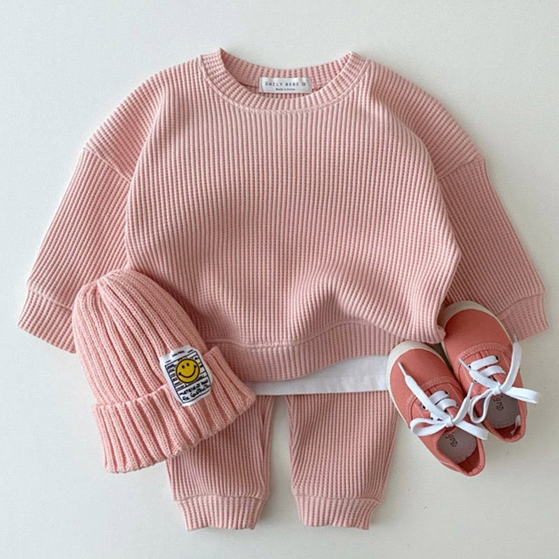 【GIRL・BOY】韓国風ワッフルスウェット2点セットアップ CawaKomostore