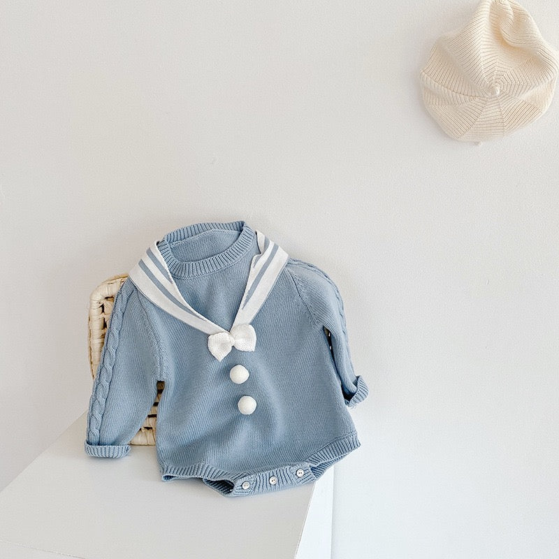 【BABY】ケーブル編みニットセーラーロンパース CawaKomostore