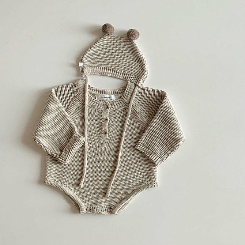 【BABY】帽子付き熊ちゃんニットロンパース CawaKomostore