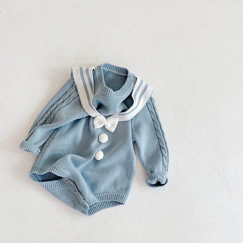 【BABY】ケーブル編みニットセーラーロンパース CawaKomostore