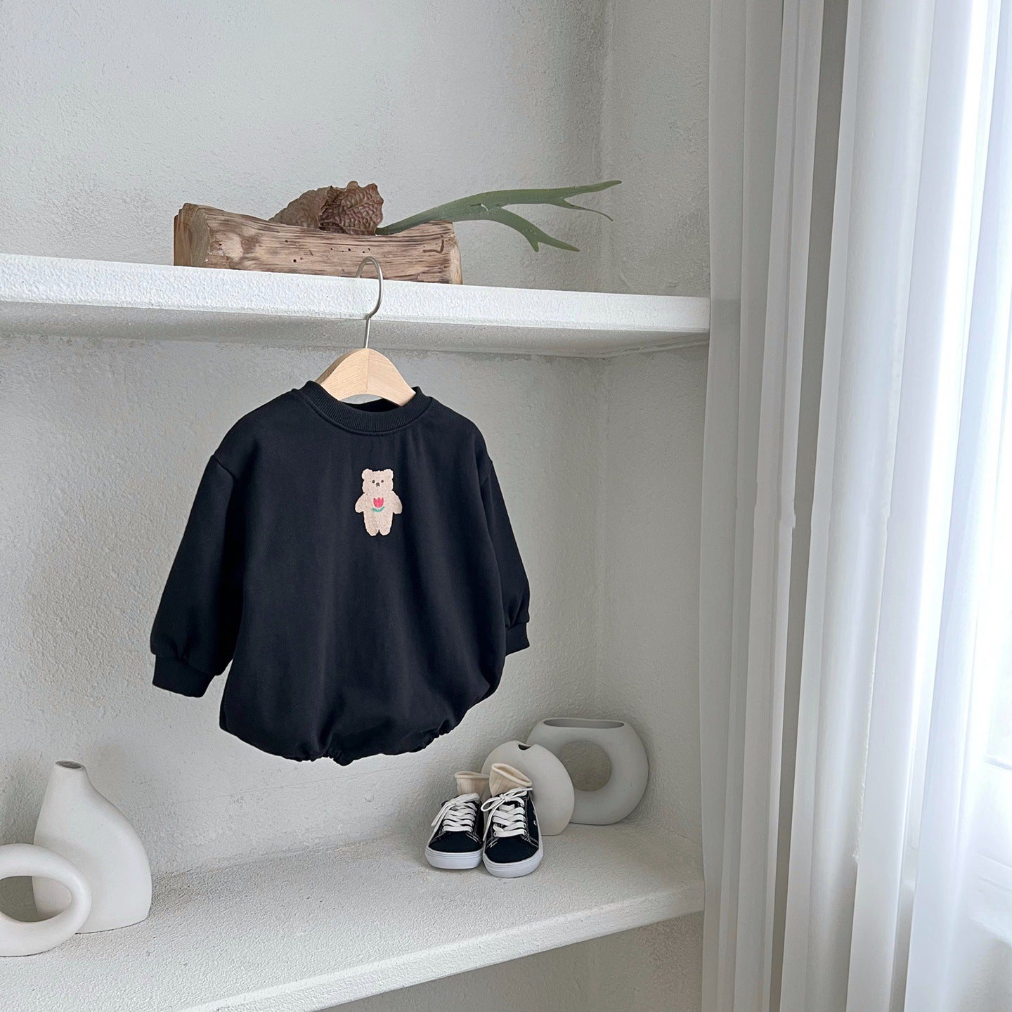 【BABY】くまちゃんロンパース(チェックフリルカラー付き) CawaKomostore