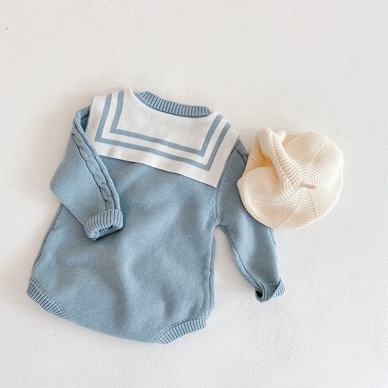 【BABY】ケーブル編みニットセーラーロンパース CawaKomostore