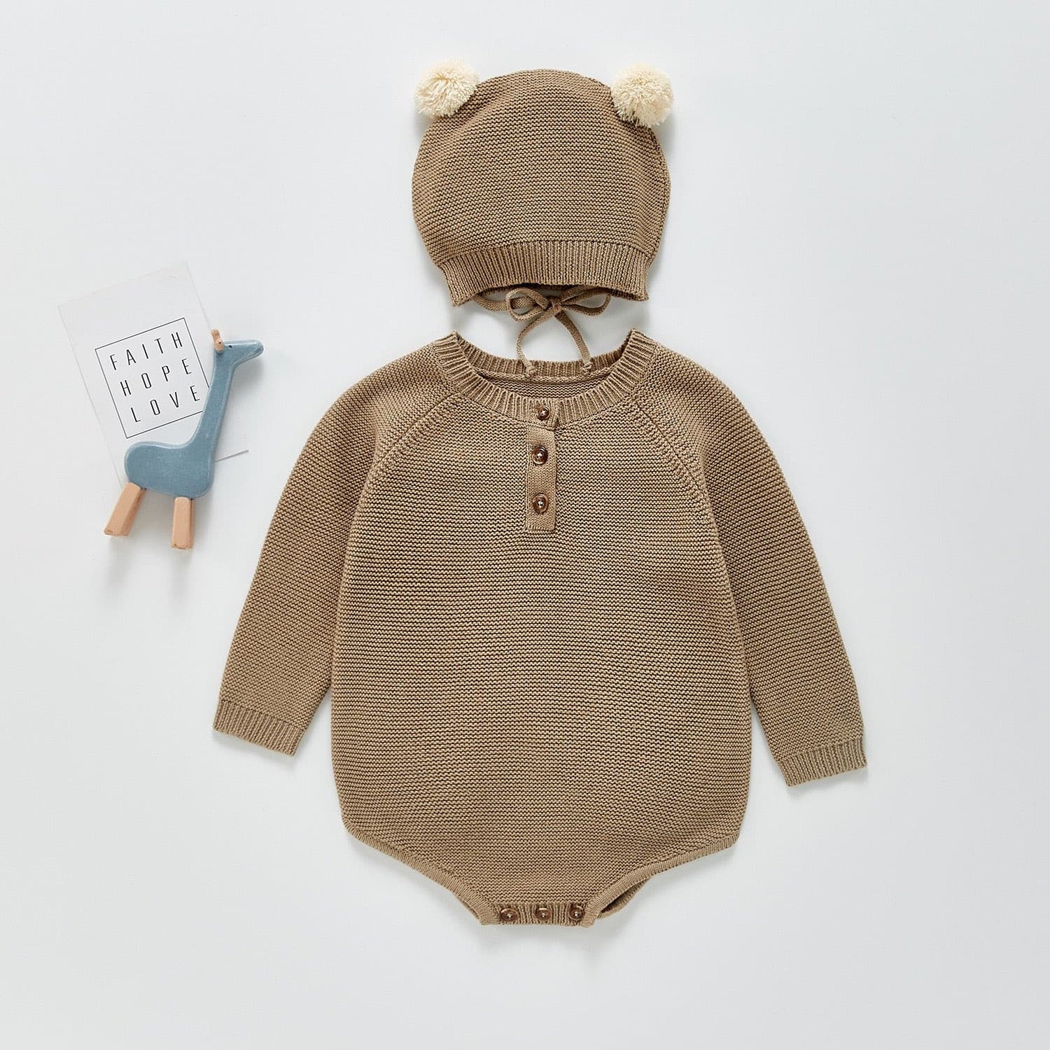 【BABY】ボンネット付きニットロンパース CawaKomostore