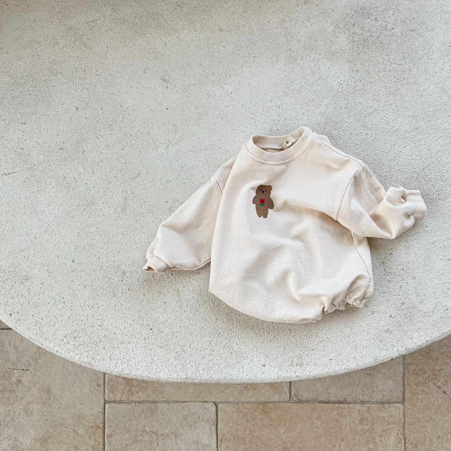 【BABY】くまちゃんロンパース(チェックフリルカラー付き) CawaKomostore