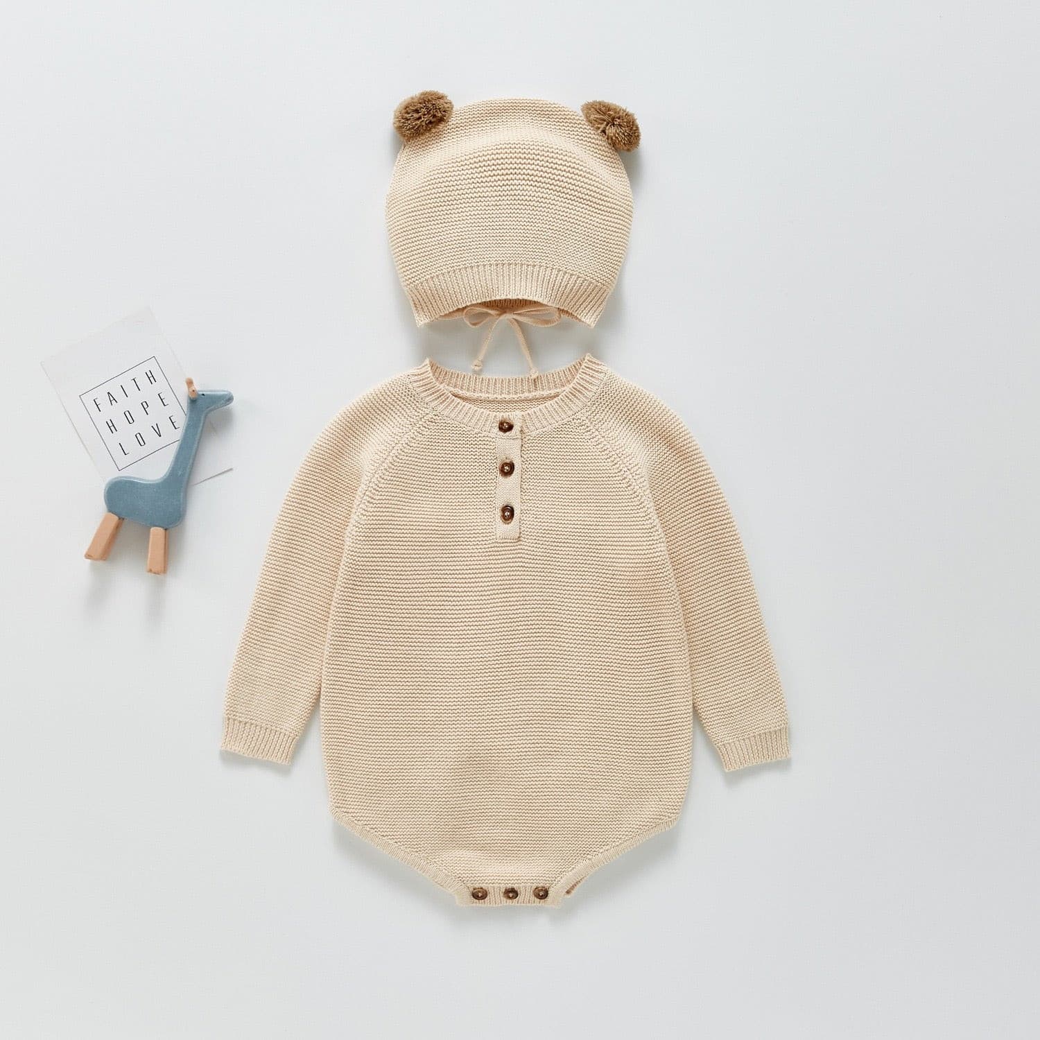 【BABY】ボンネット付きニットロンパース CawaKomostore