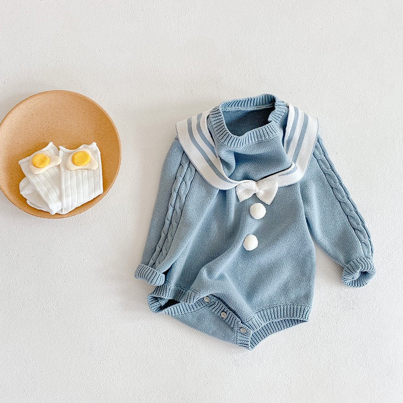 【BABY】ケーブル編みニットセーラーロンパース CawaKomostore