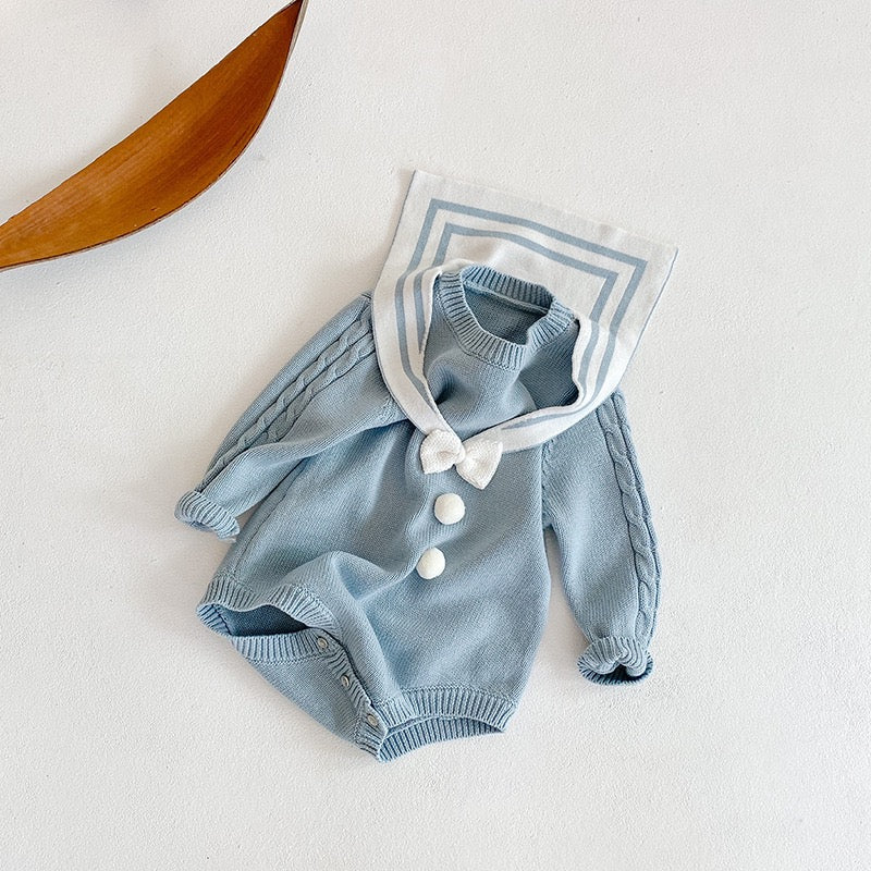【BABY】ケーブル編みニットセーラーロンパース CawaKomostore