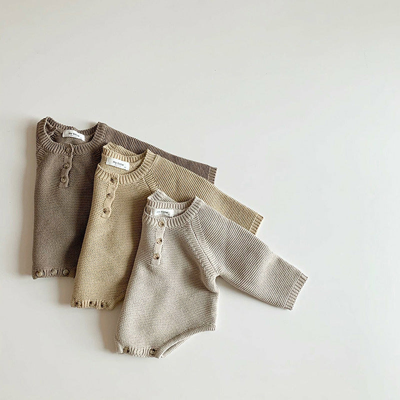 【BABY】帽子付き熊ちゃんニットロンパース CawaKomostore