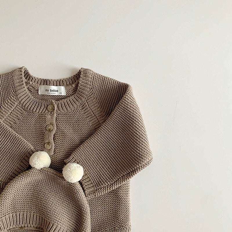 【BABY】帽子付き熊ちゃんニットロンパース CawaKomostore