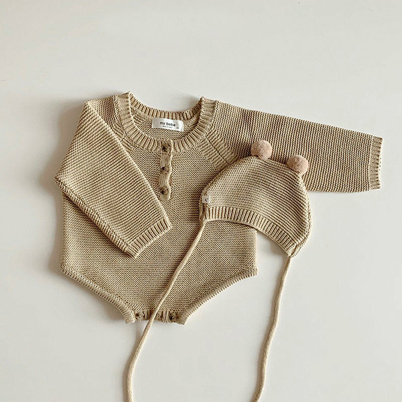 【BABY】帽子付き熊ちゃんニットロンパース CawaKomostore